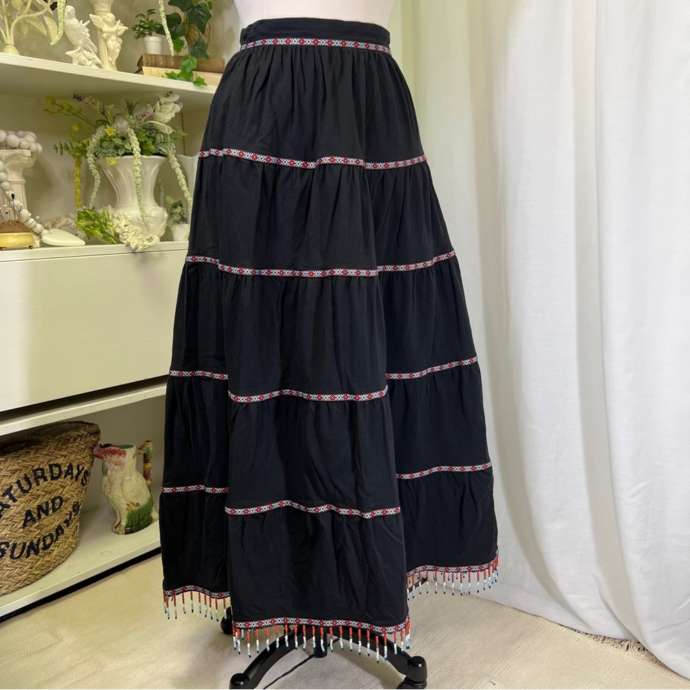 Collectif Bright & Beautiful Black Tiered Maxi Skirt With Beaded Fringe